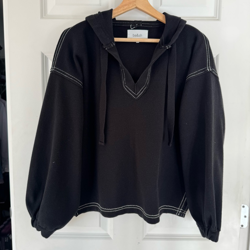 Ba&sh Black Hoodie with White Stitching Jane pullover